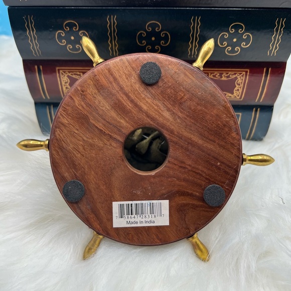 Nautical Wheel Bell Desk, Bell Table Decorative Wheel Bell with Wooden Base - Picture 4 of 4